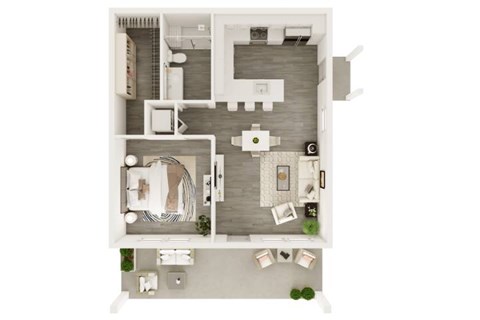 Floor plan for 1 bed, 1 bath, 728 sqft